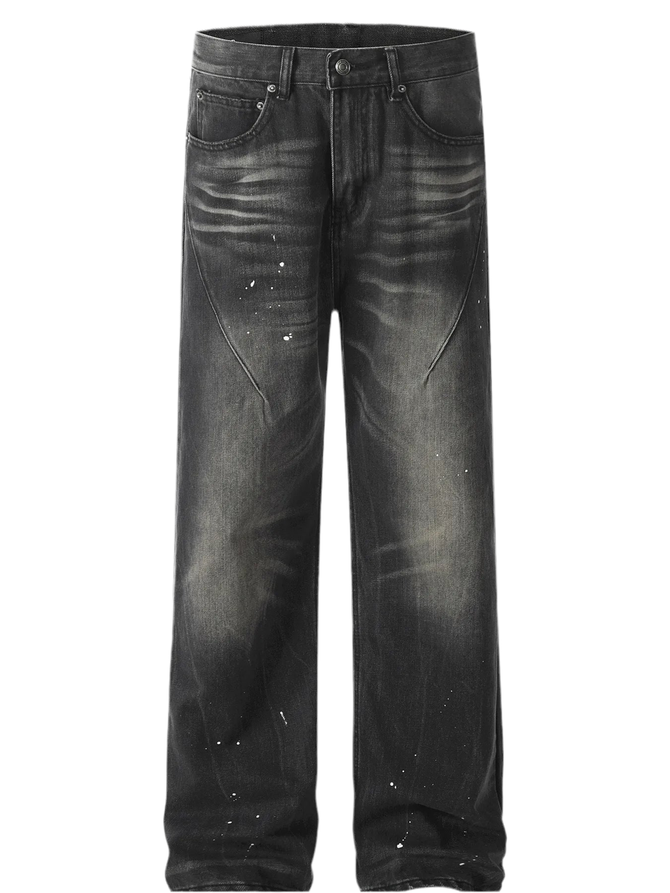 Baggy Straight Leg Jeans with Paint Splatter Detail