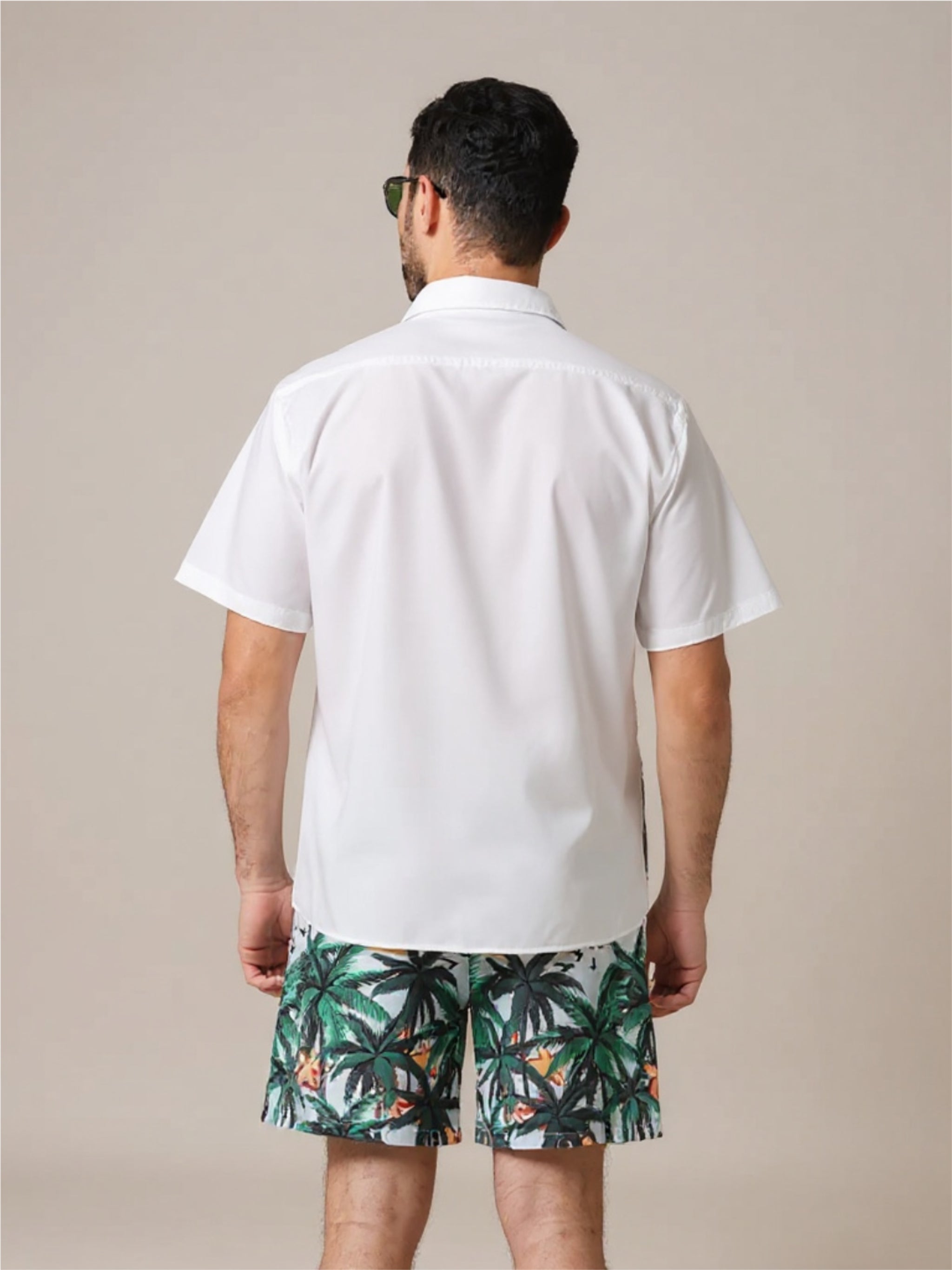 Palm Tree Printed Button Up Short Sleeve Shirt & Short Set