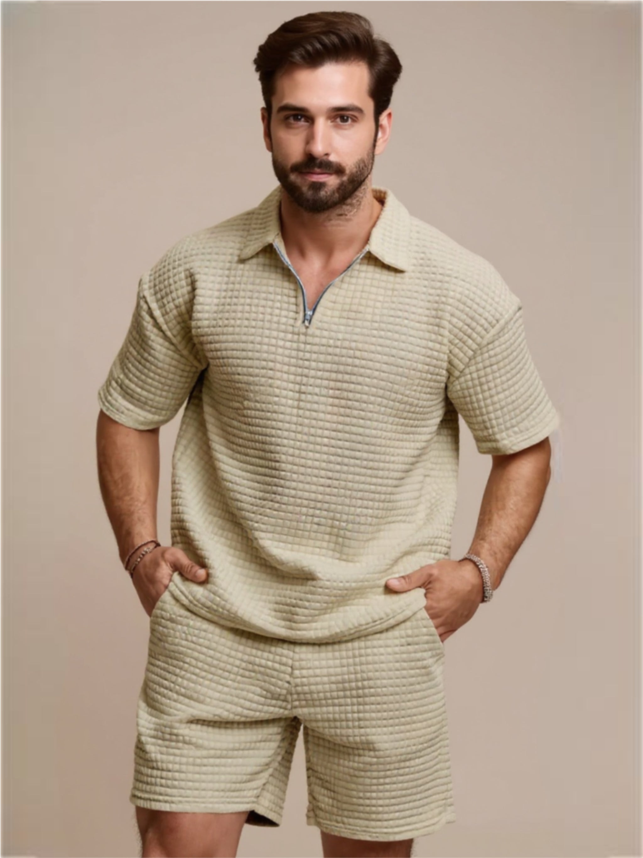 Half Zip Polo Shirt & Shorts Set