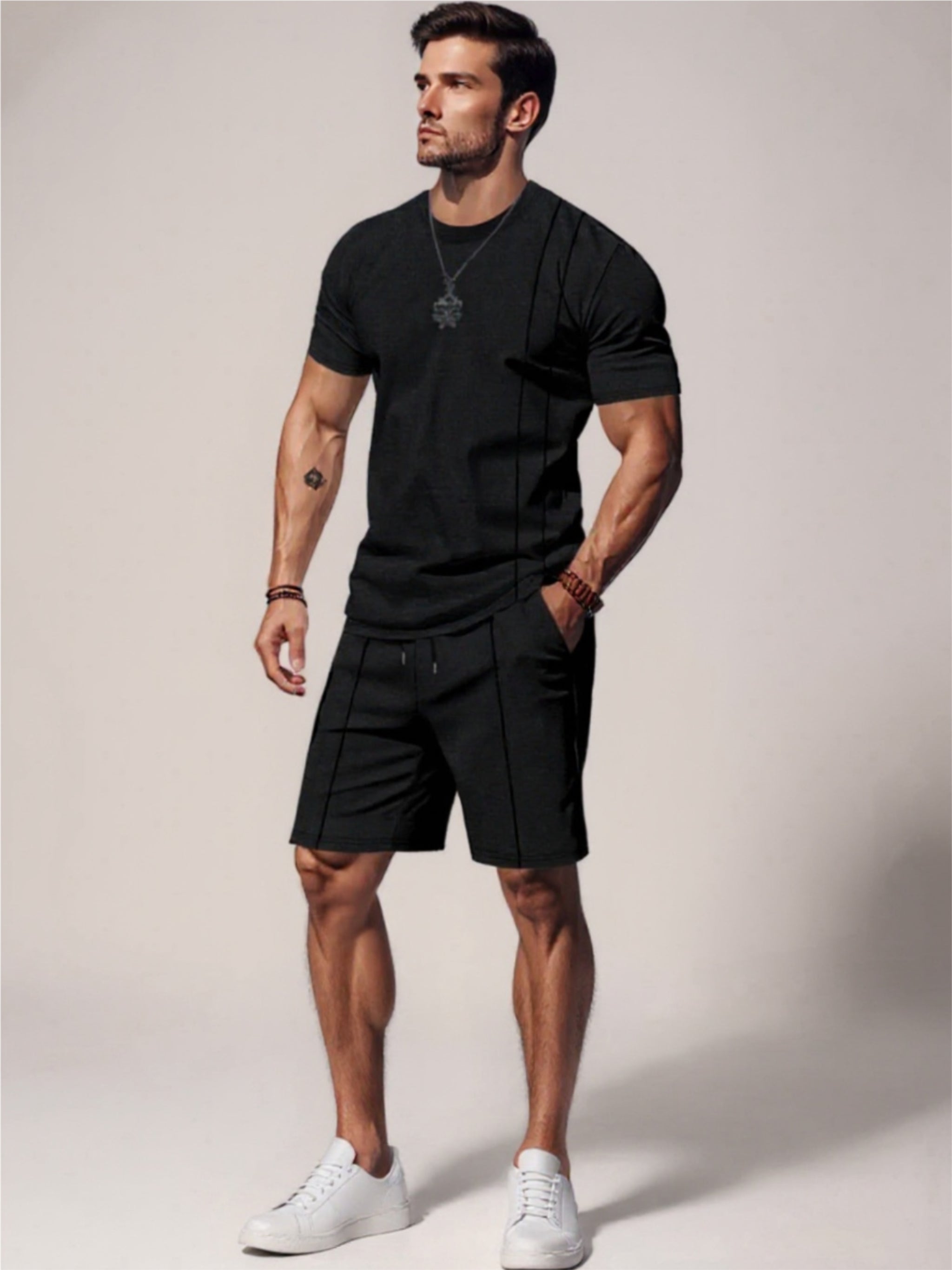 Round Neck Short Sleeve Top & Shorts Set