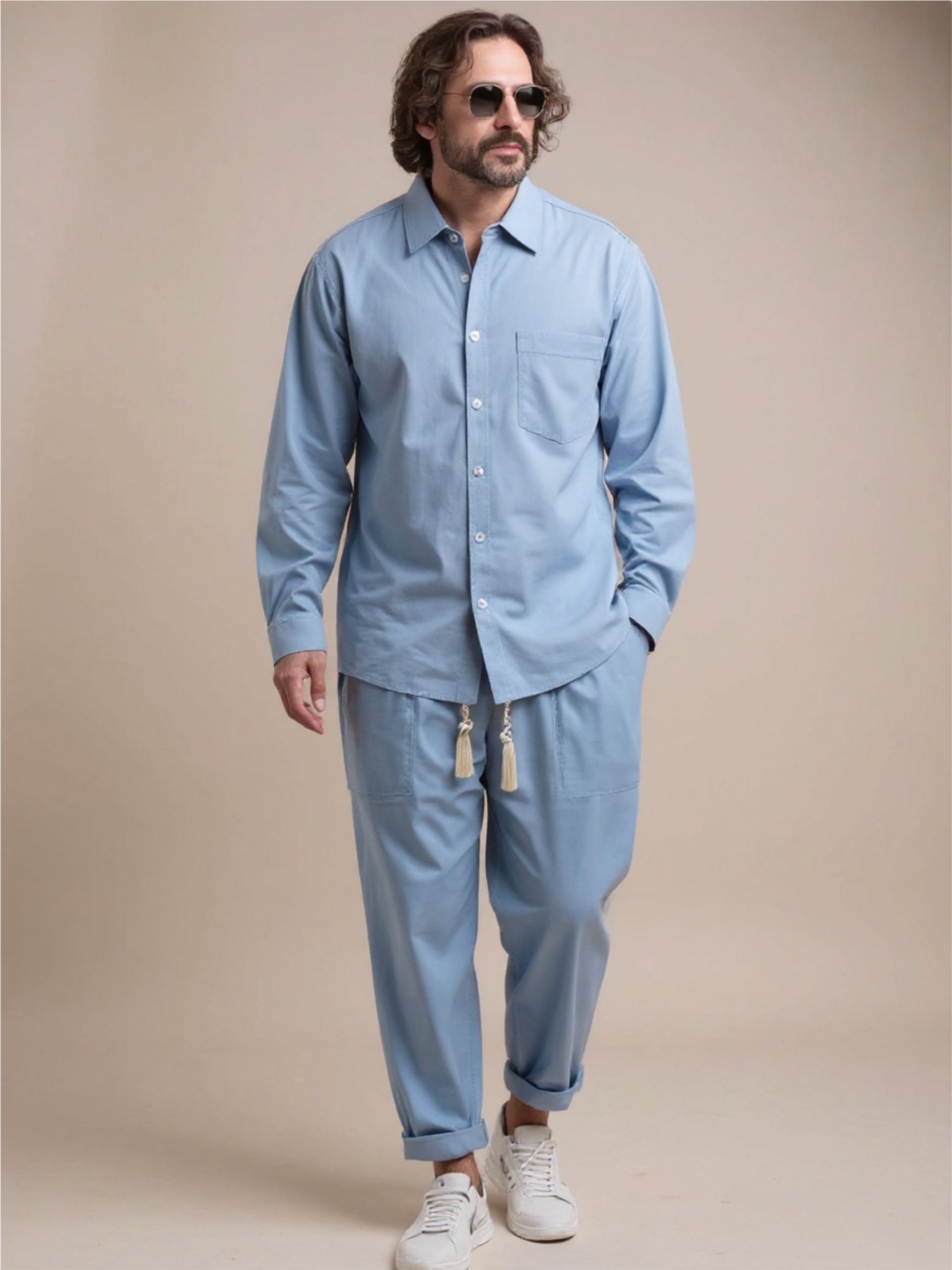 Collared Neck Long Sleeve Top & Pants Set