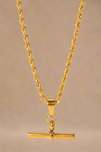 18K Gold Stainless Steel T-Bar Charm Necklace