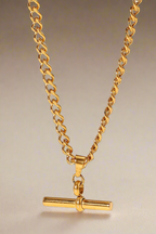 18K Gold Stainless Steel T-Bar Charm Necklace