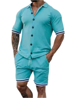 Striped Hem Button Up Top & Shorts Set