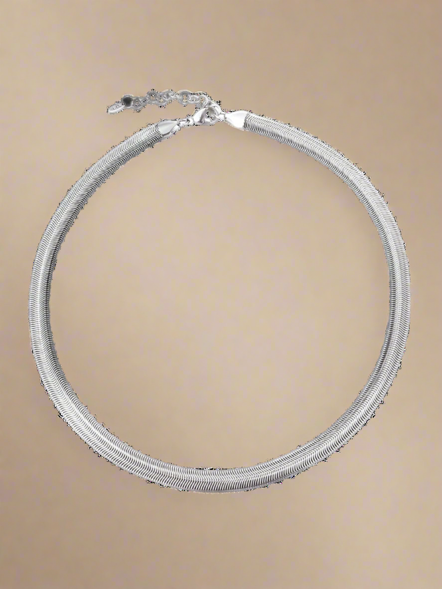 Silver Thick Flat Snake Chain Necklace