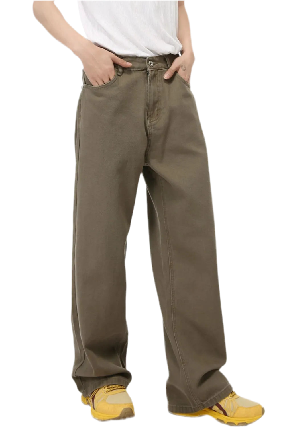 Straight-Leg Jeans with Back Elastic Waistband