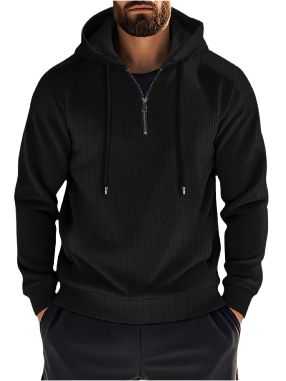Quarter Zip Long Sleeve Drawstring Hoodie
