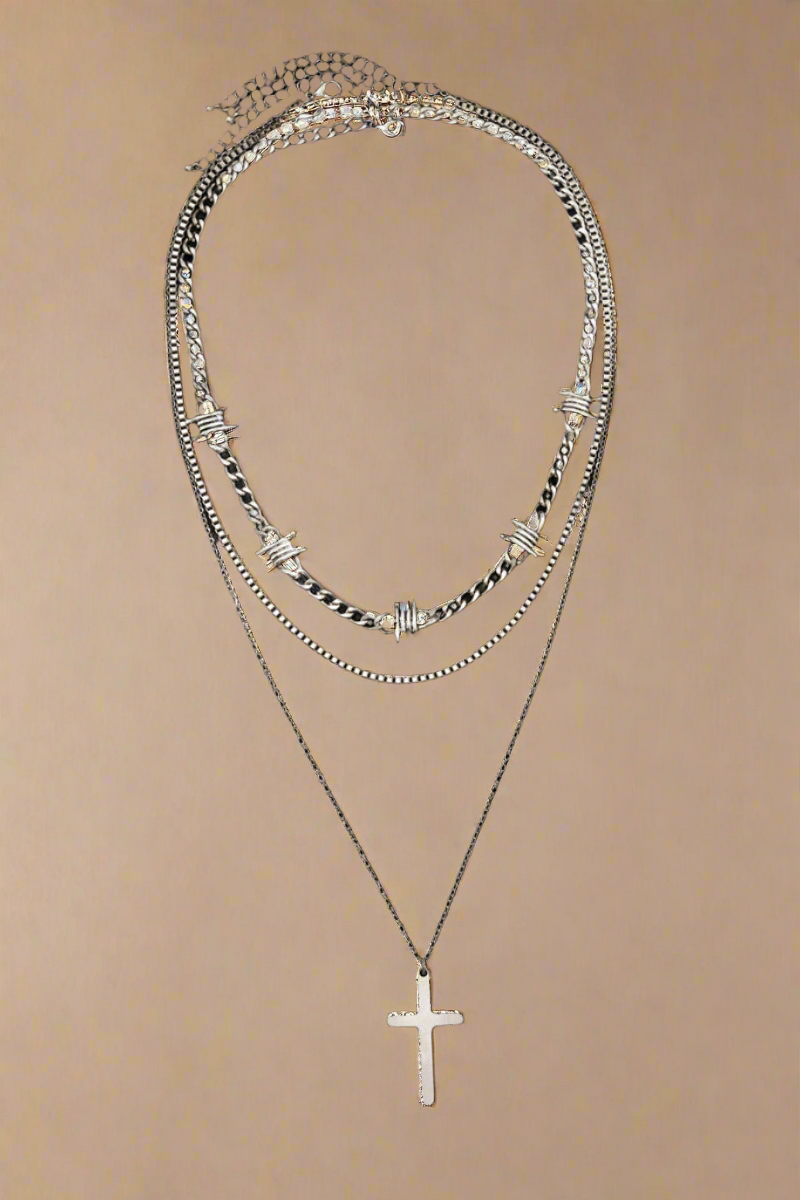 Triple Layered Cross Charm Necklace