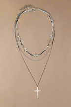 Triple Layered Cross Charm Necklace