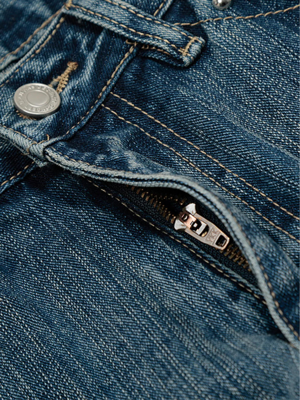 Washed Straight Jeans with Stud Decor