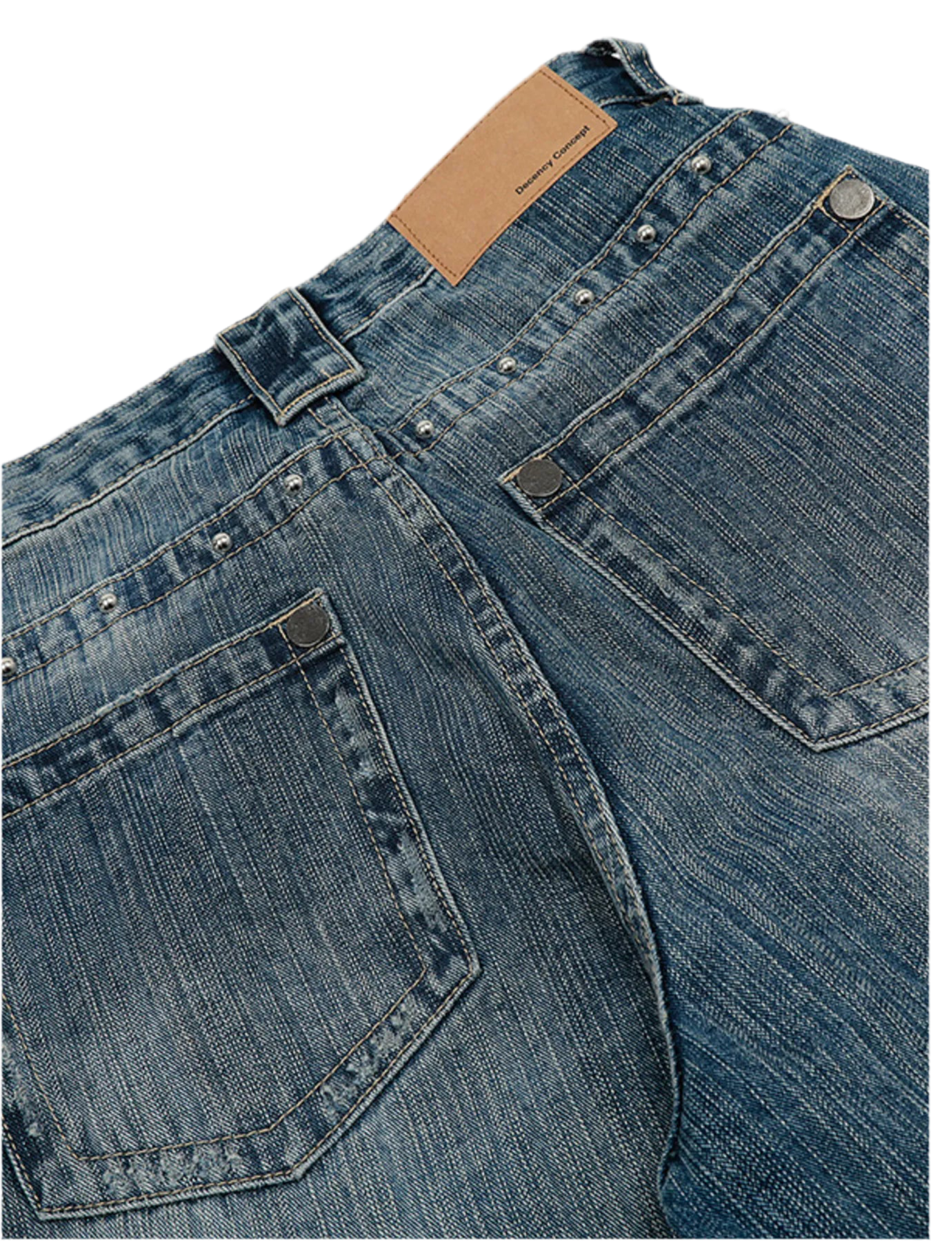 Washed Straight Jeans with Stud Decor