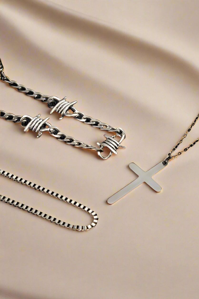 Triple Layered Cross Charm Necklace