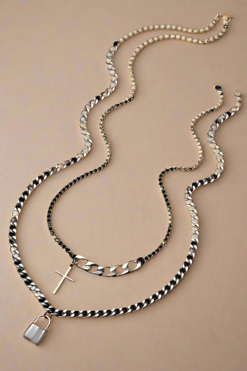 Cross & Lock Double Charm Necklaces