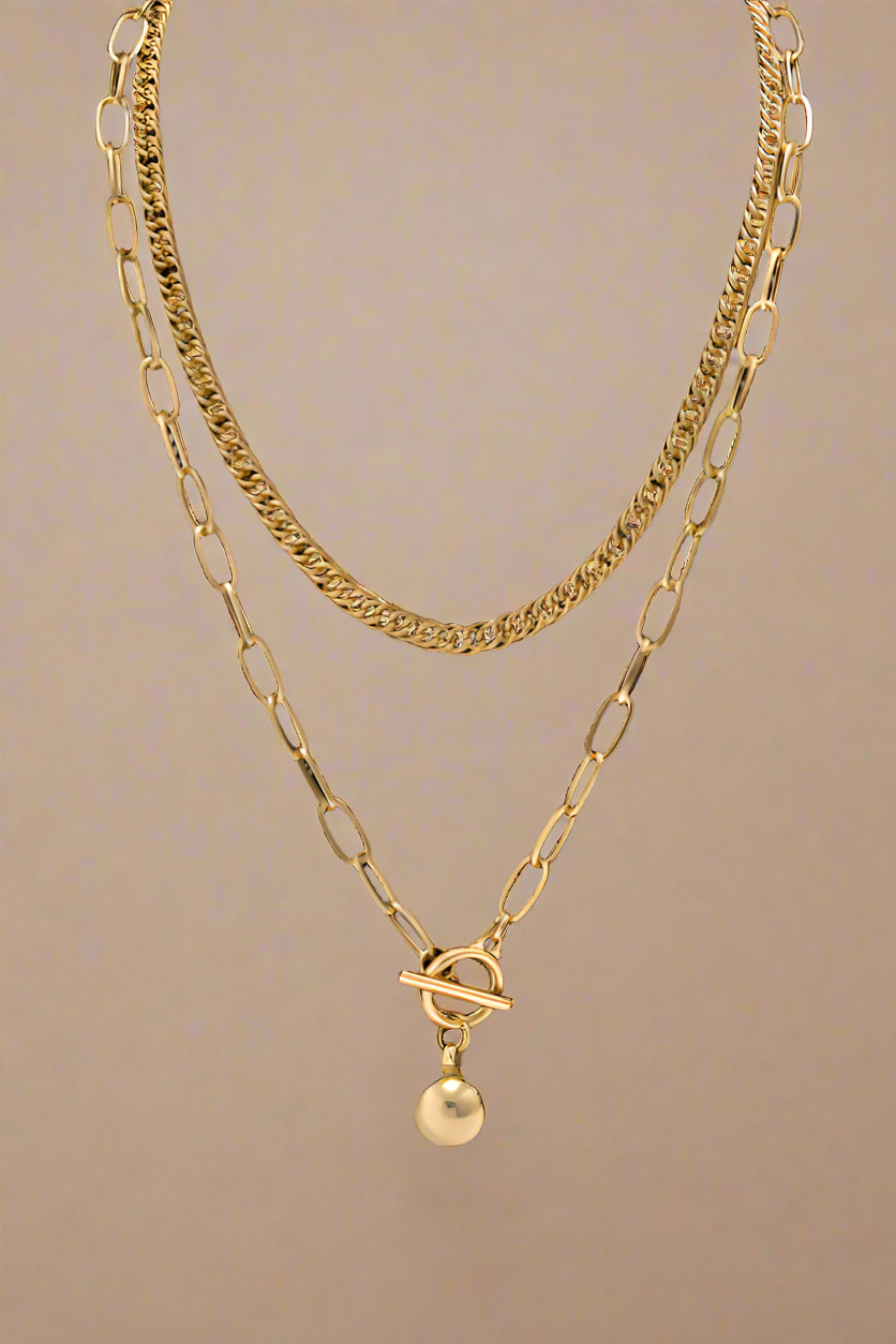 Sphere Charm Double Layered Chain Necklace