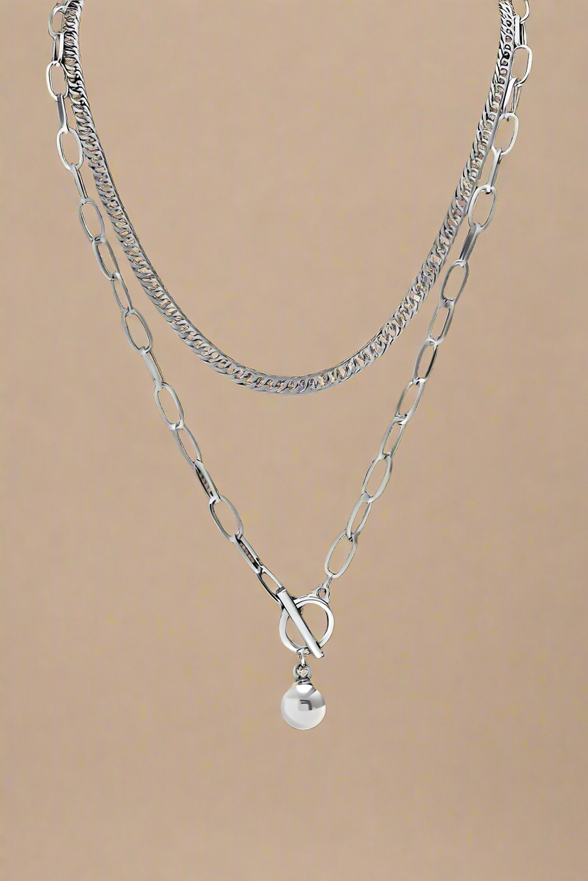 Sphere Charm Double Layered Chain Necklace