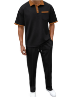 Waffle-Knit Contrast Polo & Pants Set