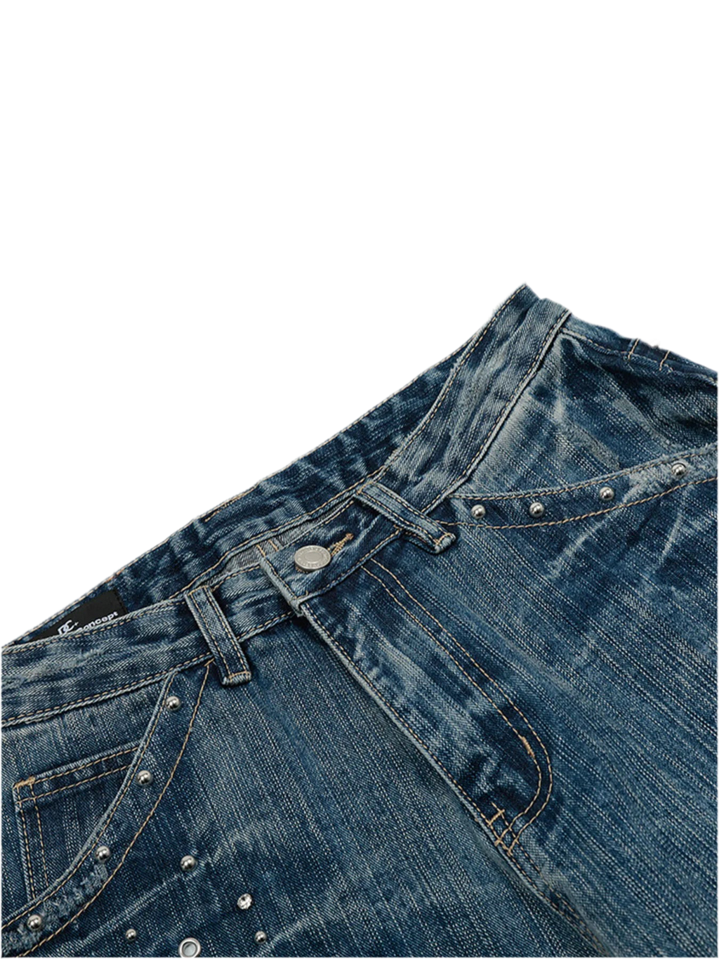 Washed Straight Jeans with Stud Decor