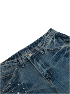 Washed Straight Jeans with Stud Decor