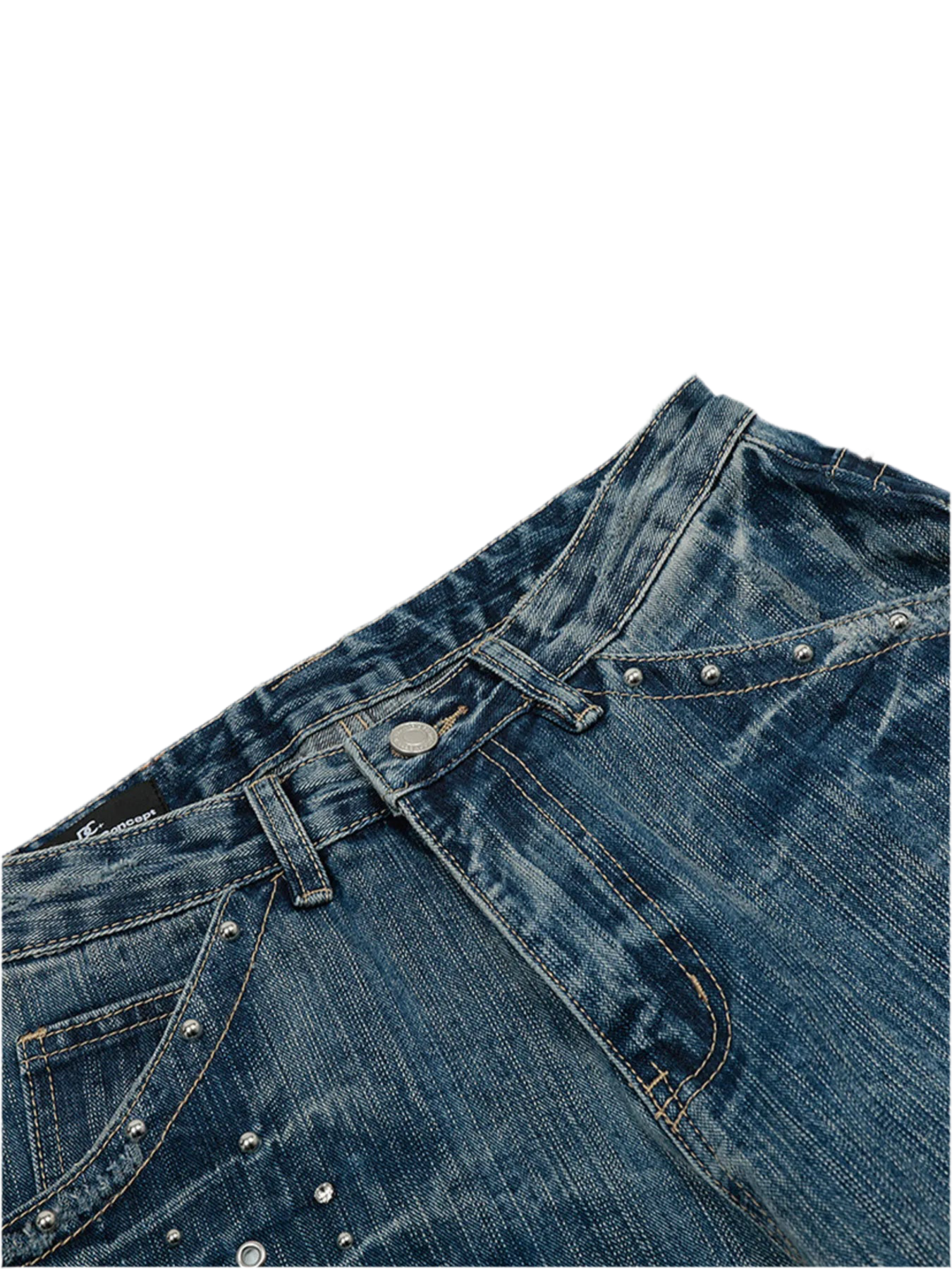Washed Straight Jeans with Stud Decor