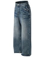 Washed Straight Jeans with Stud Decor
