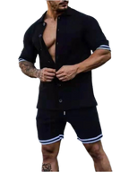 Striped Hem Button Up Top & Shorts Set