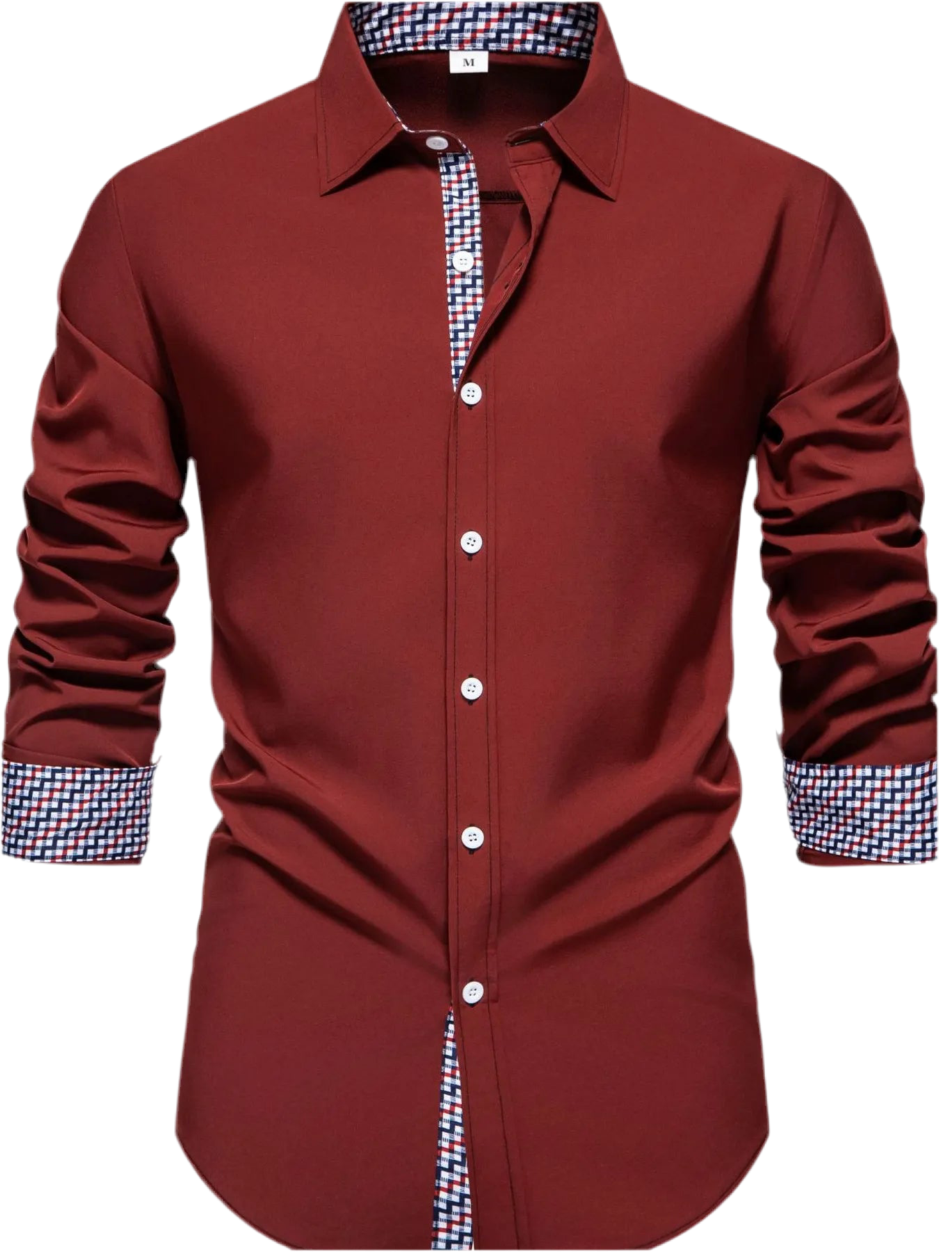 Button-Down Shirt with Checkered Contrast Trim