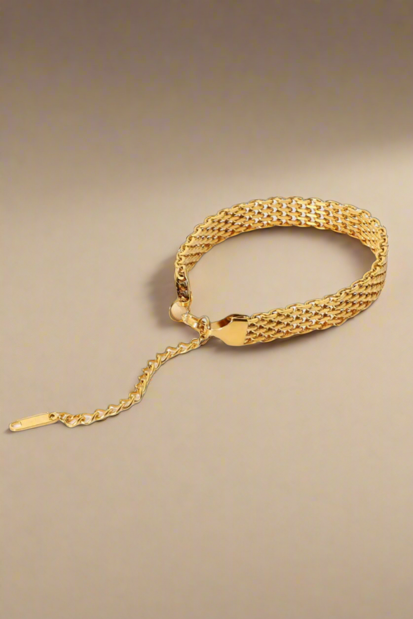 18K Gold Steel Wide Chain Bracelet