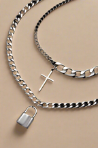 Cross & Lock Double Charm Necklaces