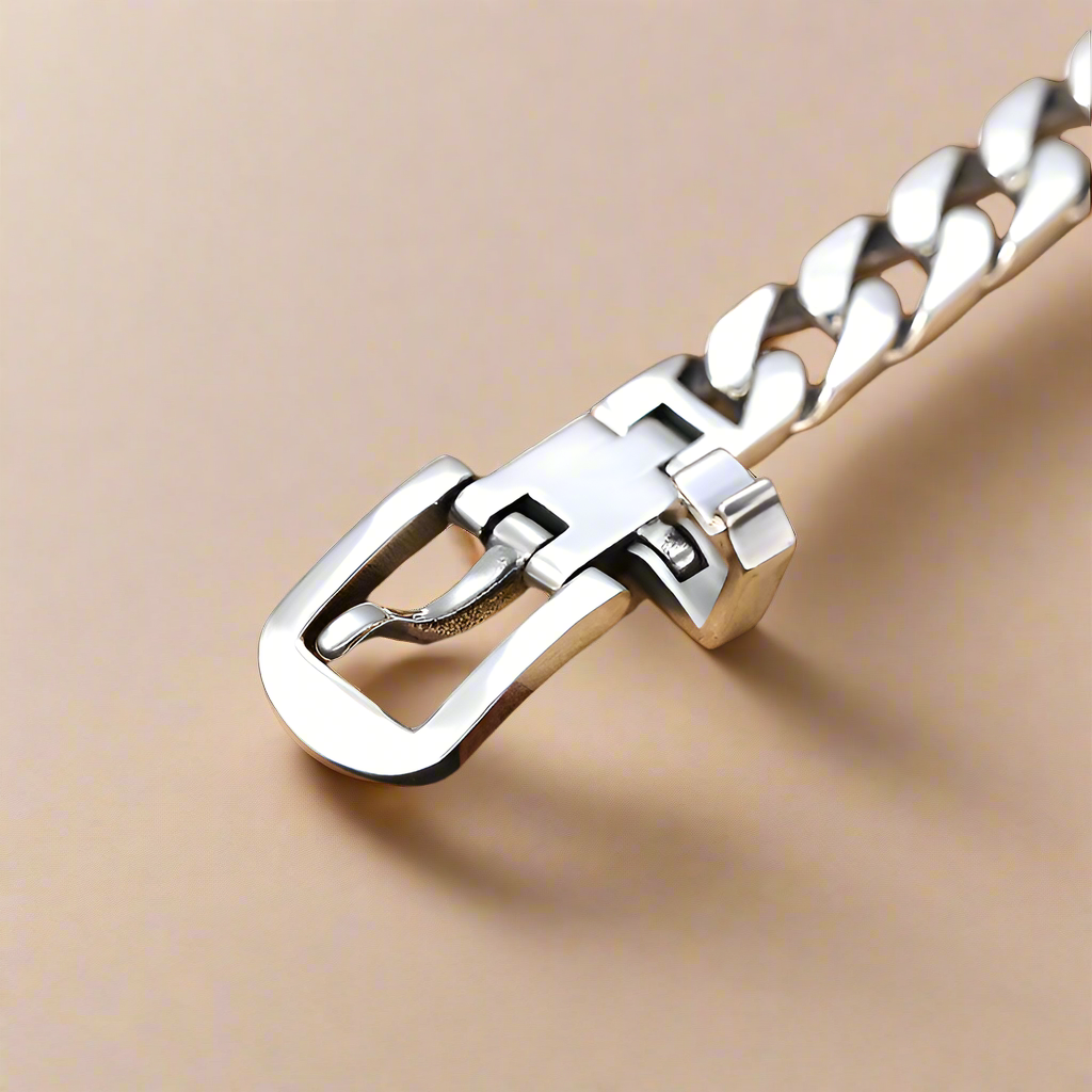 Cuban Chain with Belt Buckle Sterling Silver Bracelet