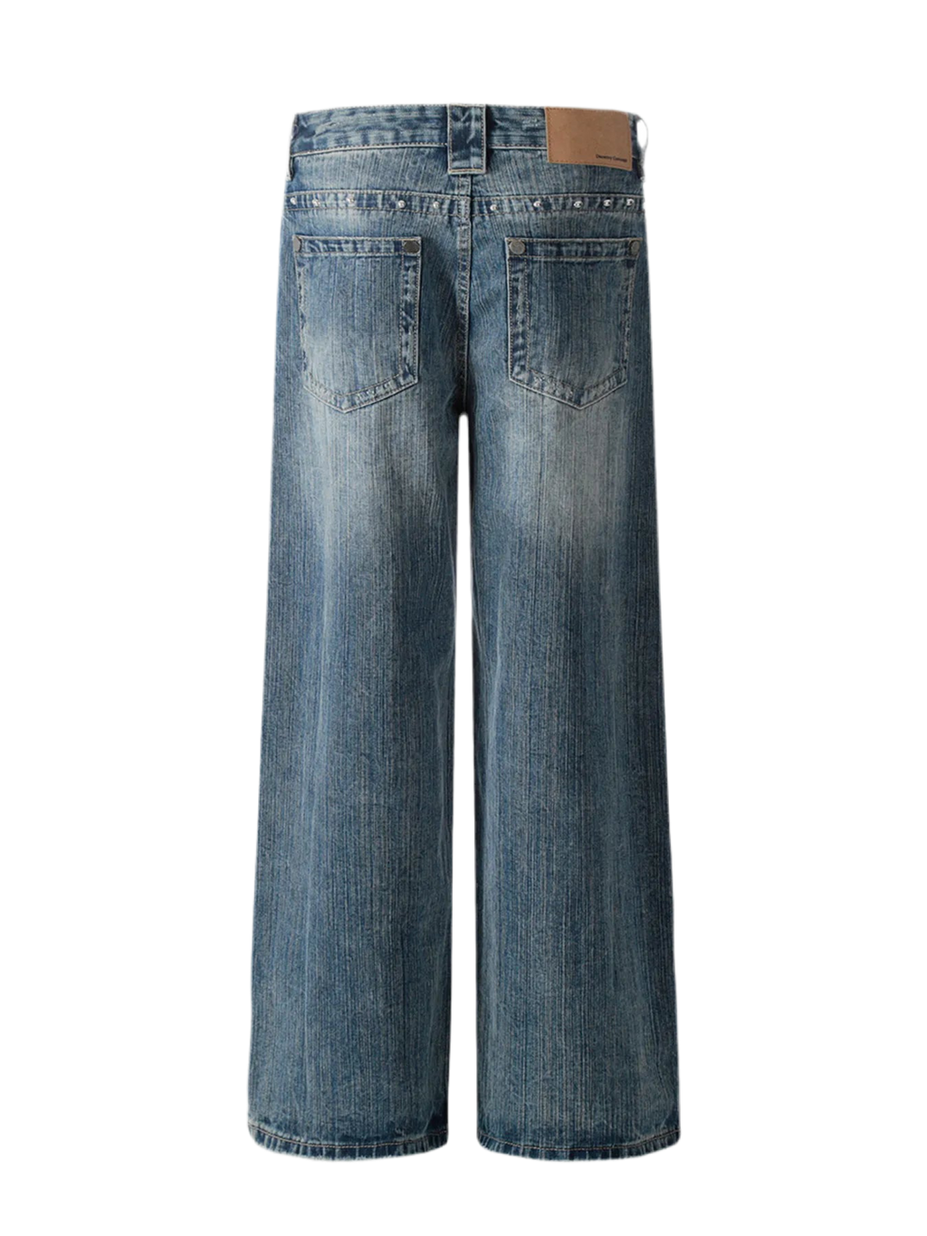 Washed Straight Jeans with Stud Decor