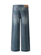 Washed Straight Jeans with Stud Decor