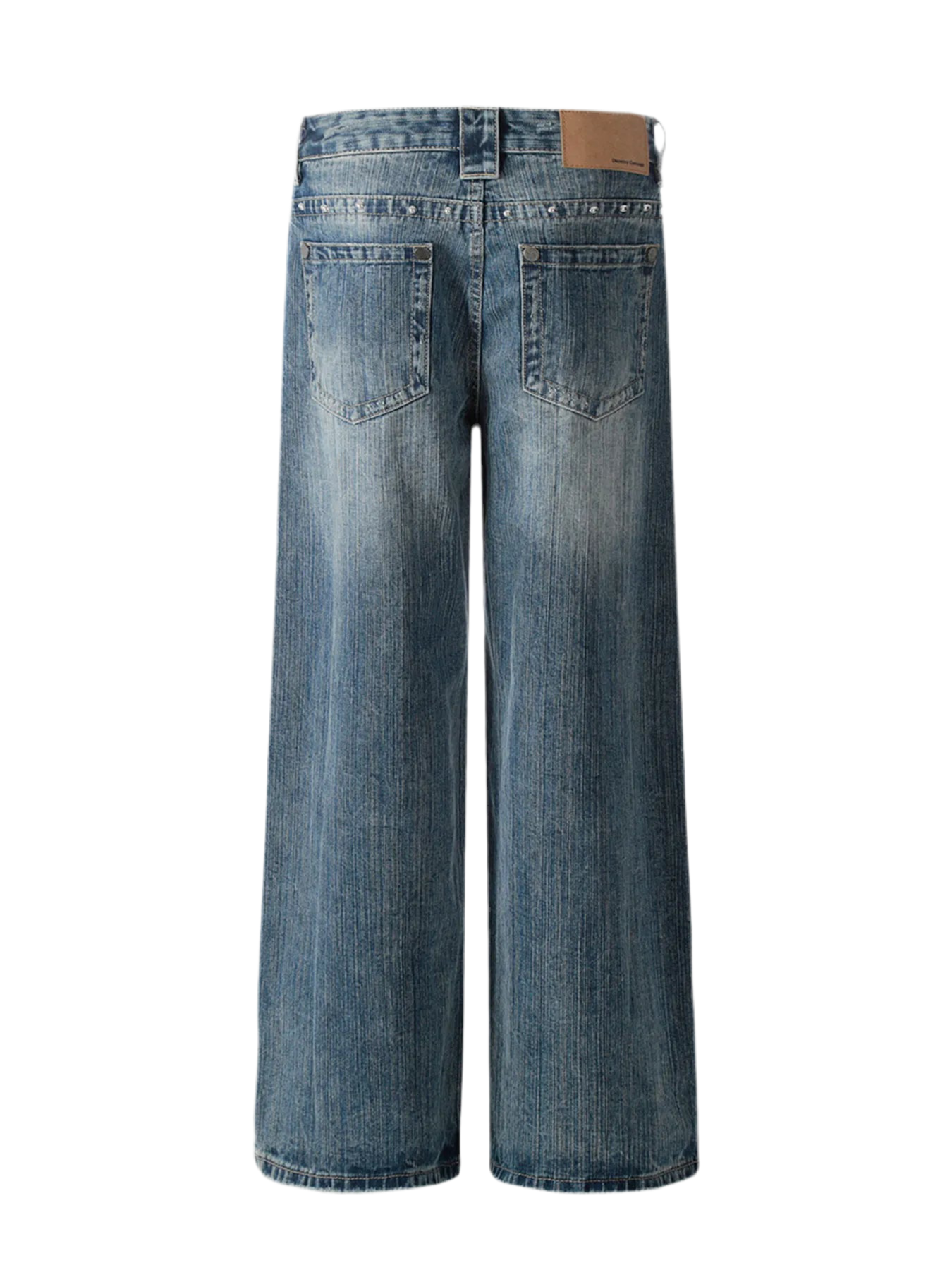 Washed Straight Jeans with Stud Decor