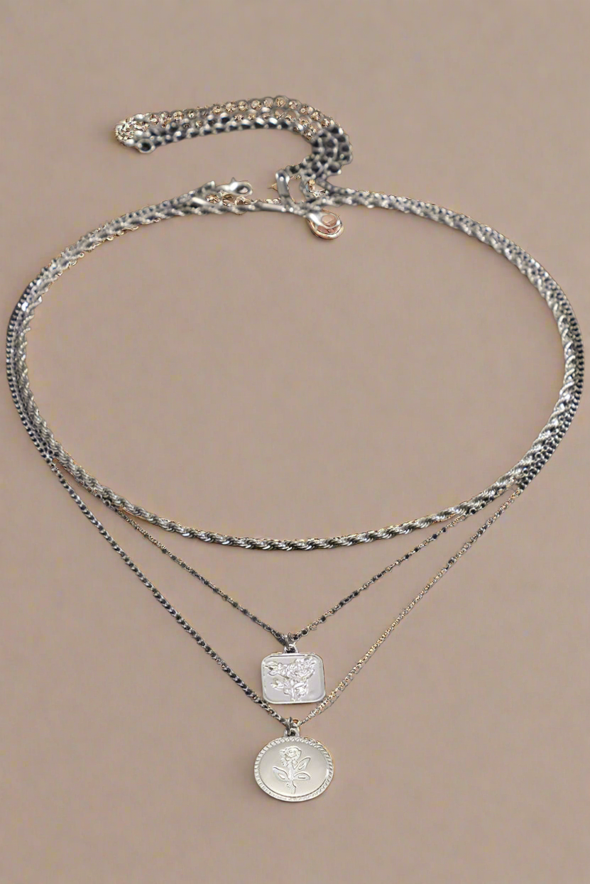 Triple Gold Necklace Set with Rose Charms