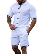 Striped Hem Button Up Top & Shorts Set
