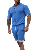 Striped Hem Button Up Top & Shorts Set