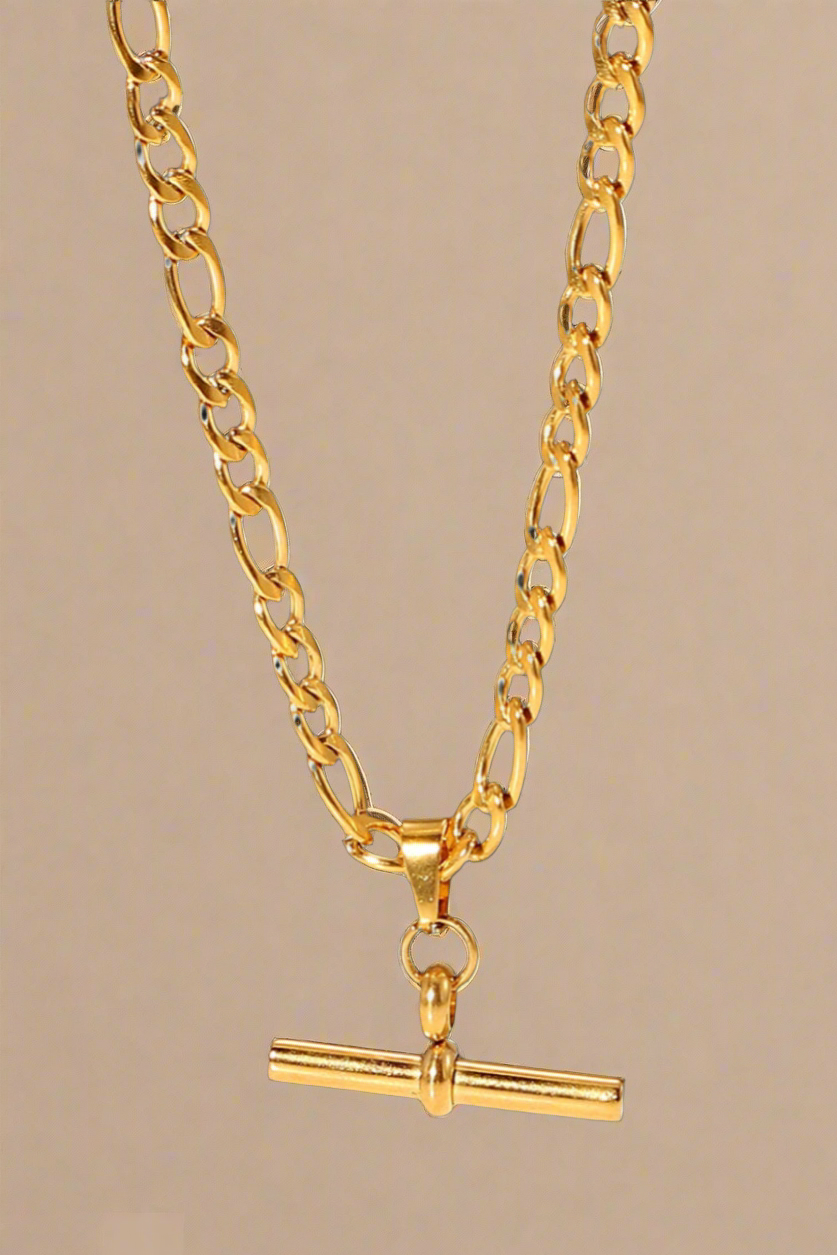 18K Gold Stainless Steel T-Bar Charm Necklace