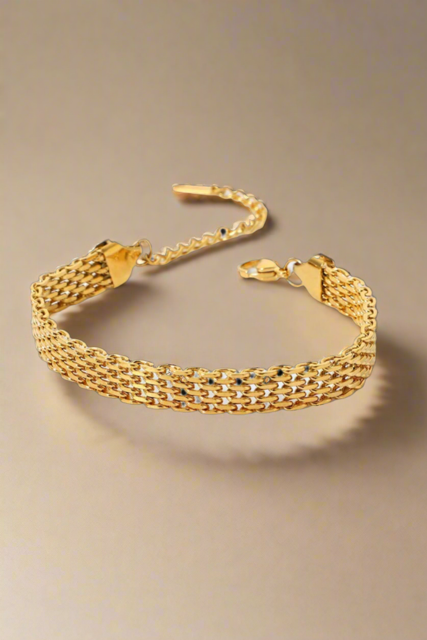 18K Gold Steel Wide Chain Bracelet
