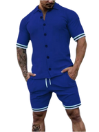 Striped Hem Button Up Top & Shorts Set