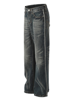 Seam Detail Washed Straight Jeans