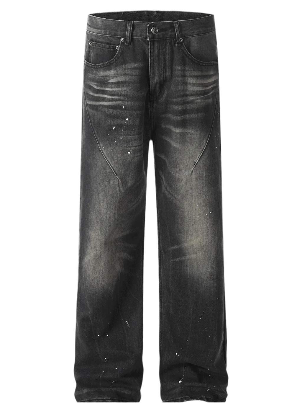 Baggy Straight Leg Jeans with Paint Splatter Detail