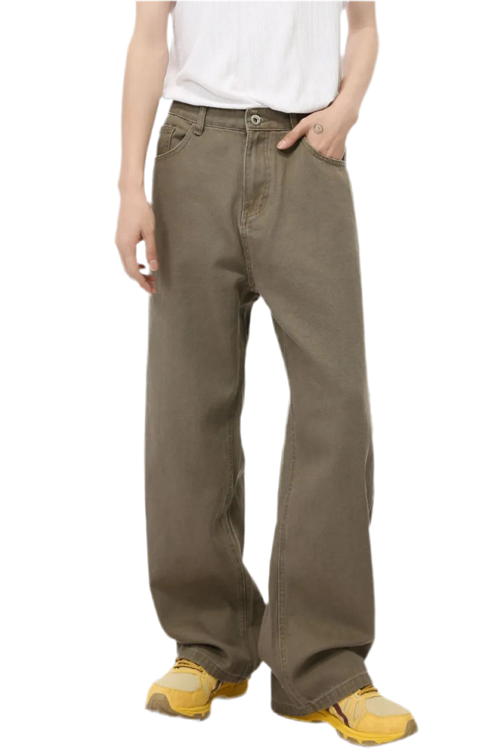 Straight-Leg Jeans with Back Elastic Waistband