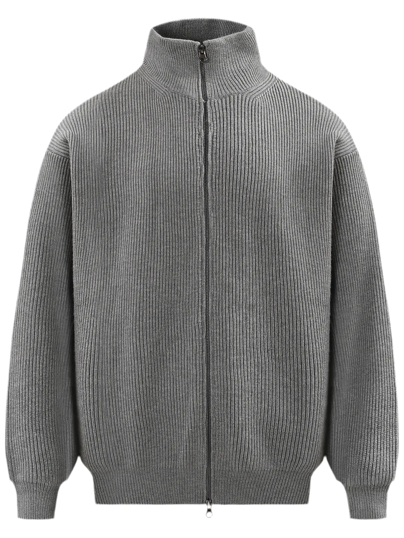 Ribbed Knit Zip-Up Cardigan