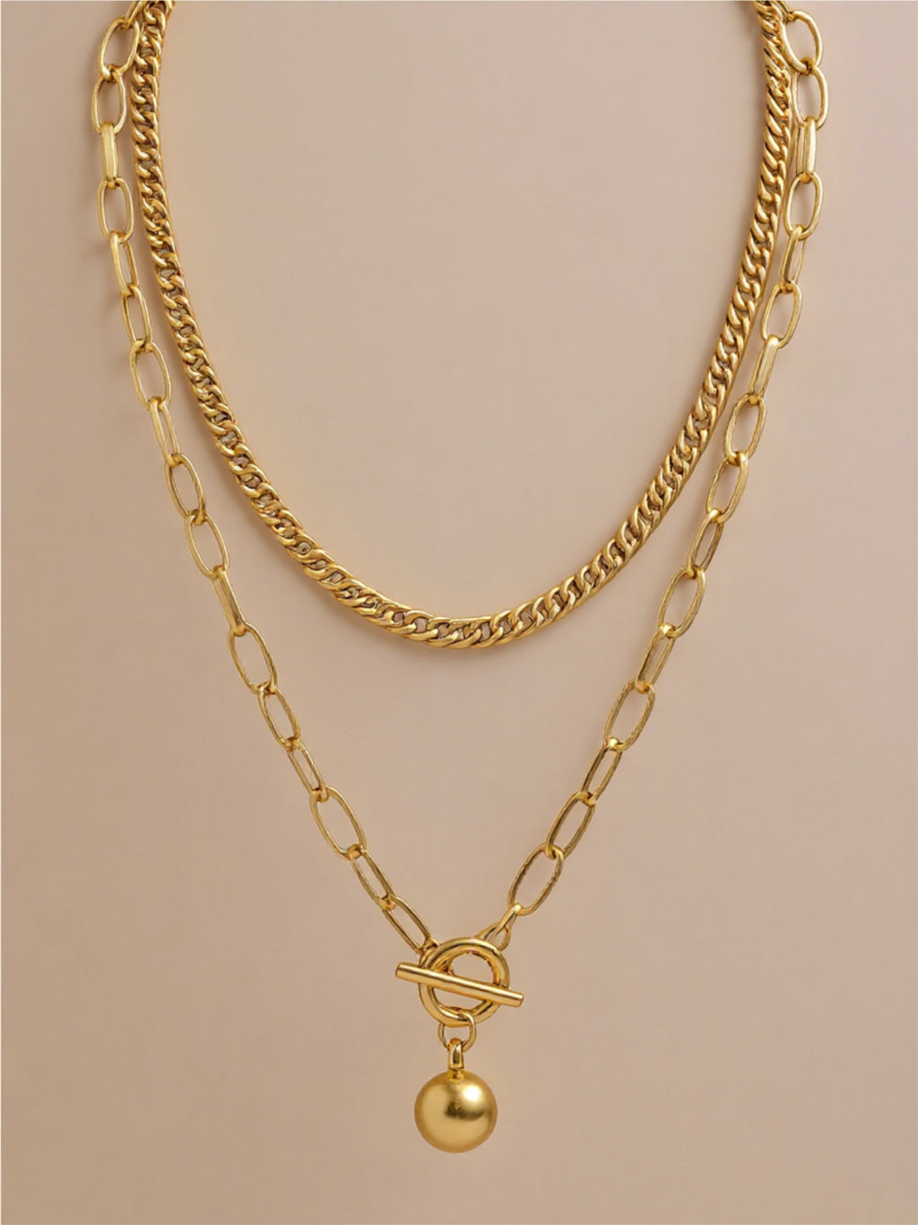 Sphere Charm Double Layered Chain Necklace