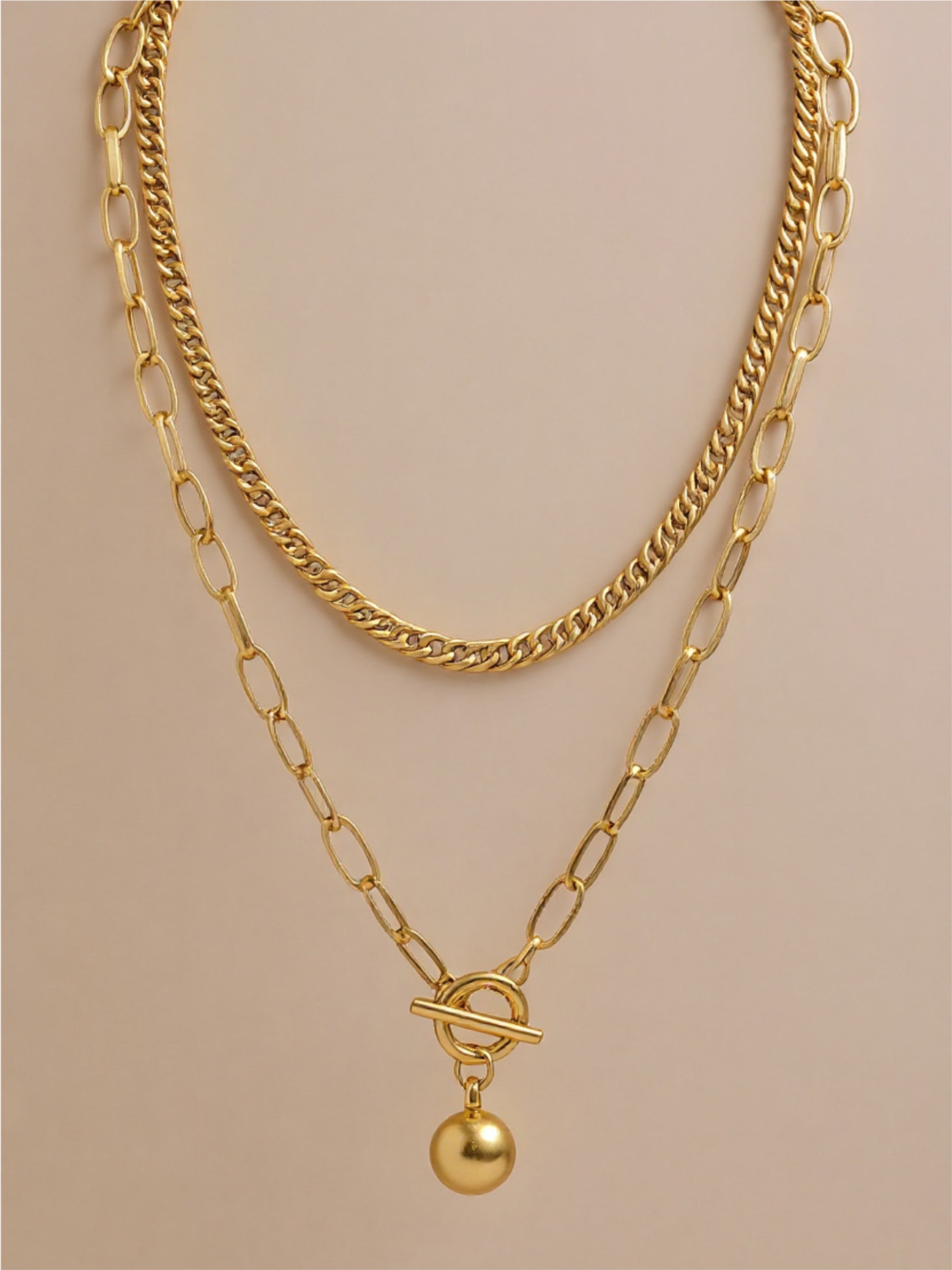 Sphere Charm Double Layered Chain Necklace