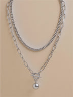 Sphere Charm Double Layered Chain Necklace