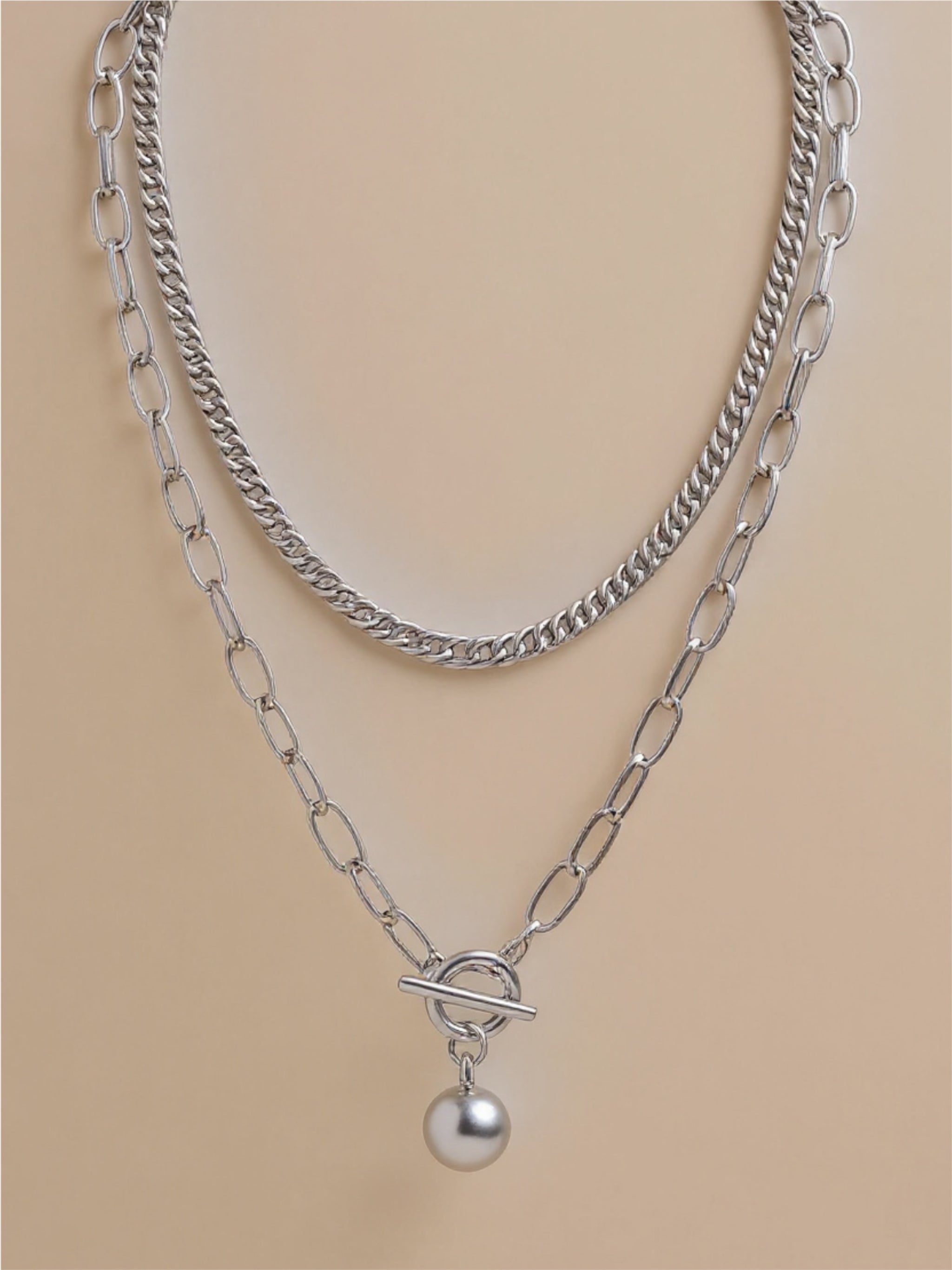 Sphere Charm Double Layered Chain Necklace