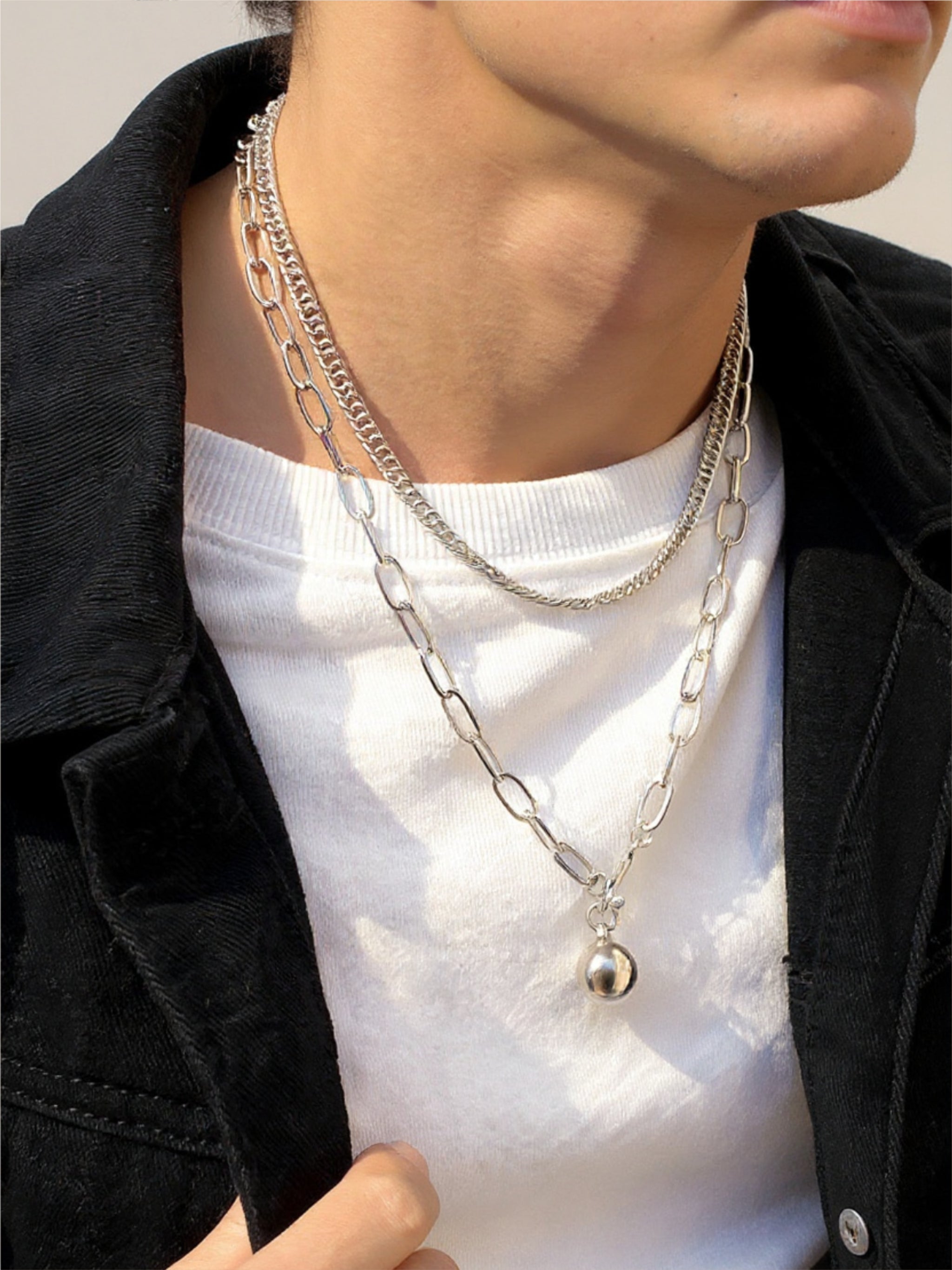 Sphere Charm Double Layered Chain Necklace