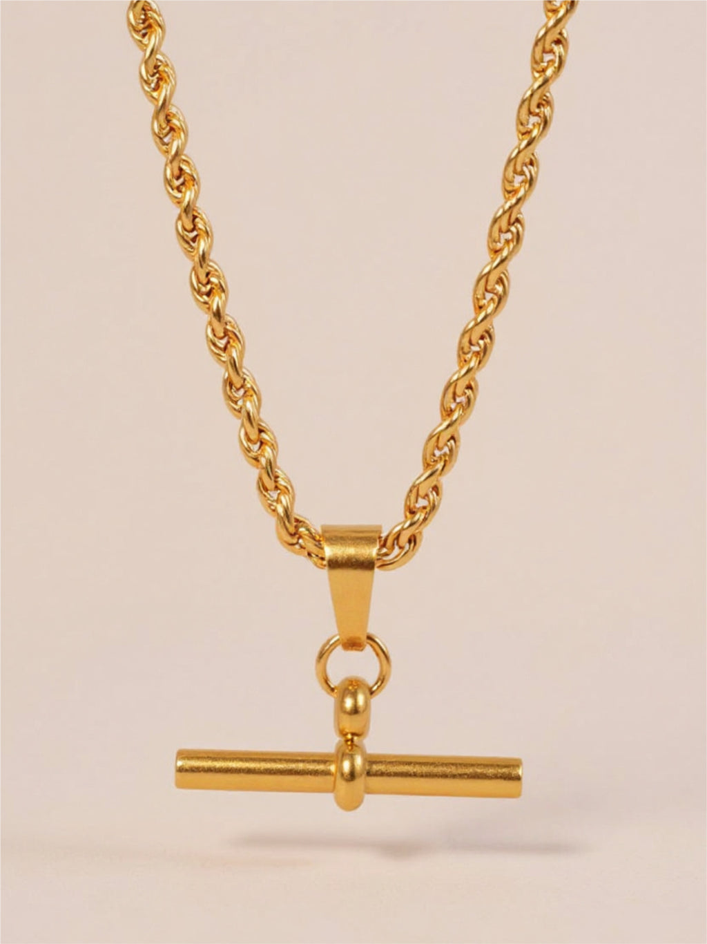 18K Gold Stainless Steel T-Bar Charm Necklace