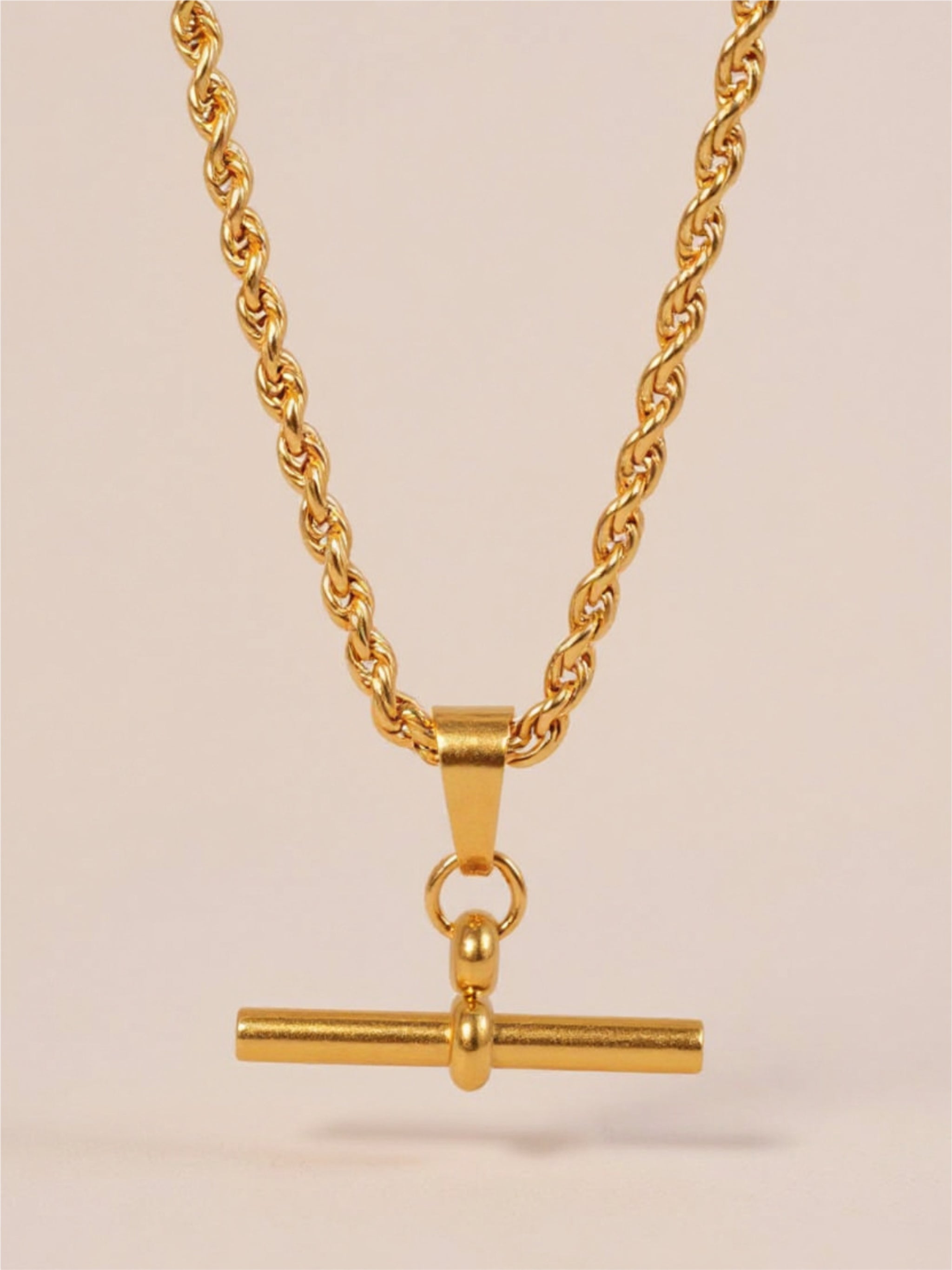 18K Gold Stainless Steel T-Bar Charm Necklace
