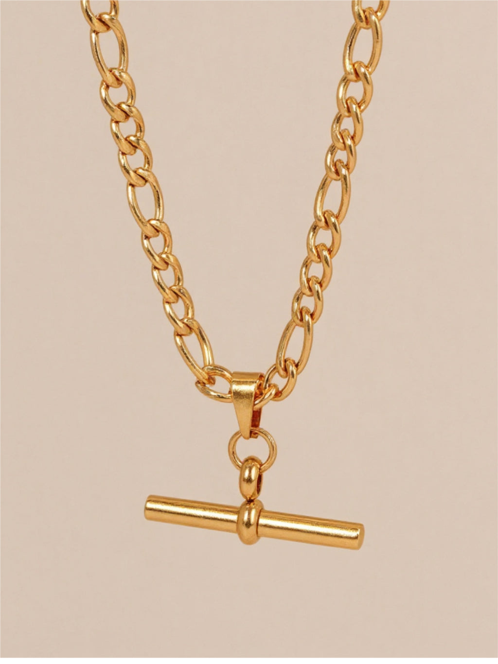 18K Gold Stainless Steel T-Bar Charm Necklace